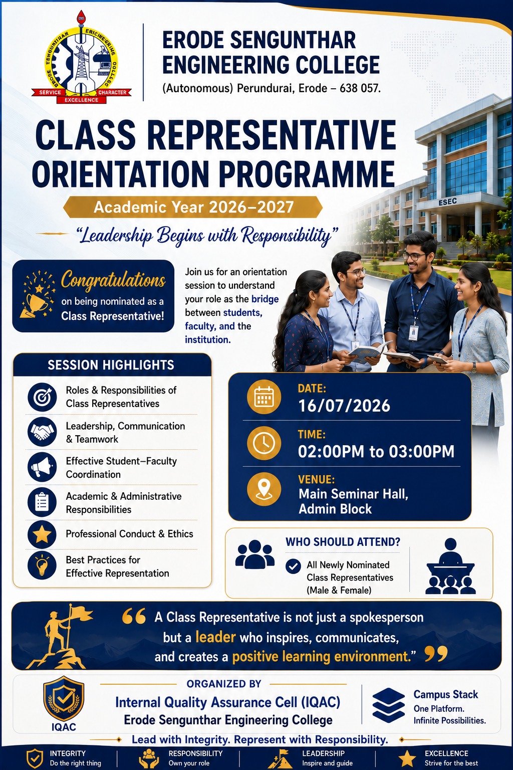 Class Representative Orientation Programme 2026–2027